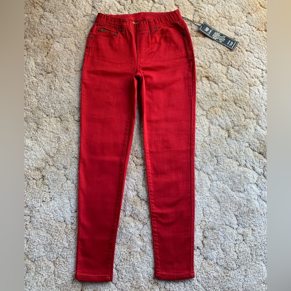 NWT DG2 by DIANE GILMAN PULL-ON RED STRETCH WAIST SKINNY JEANS IN SIZE PXS/2P